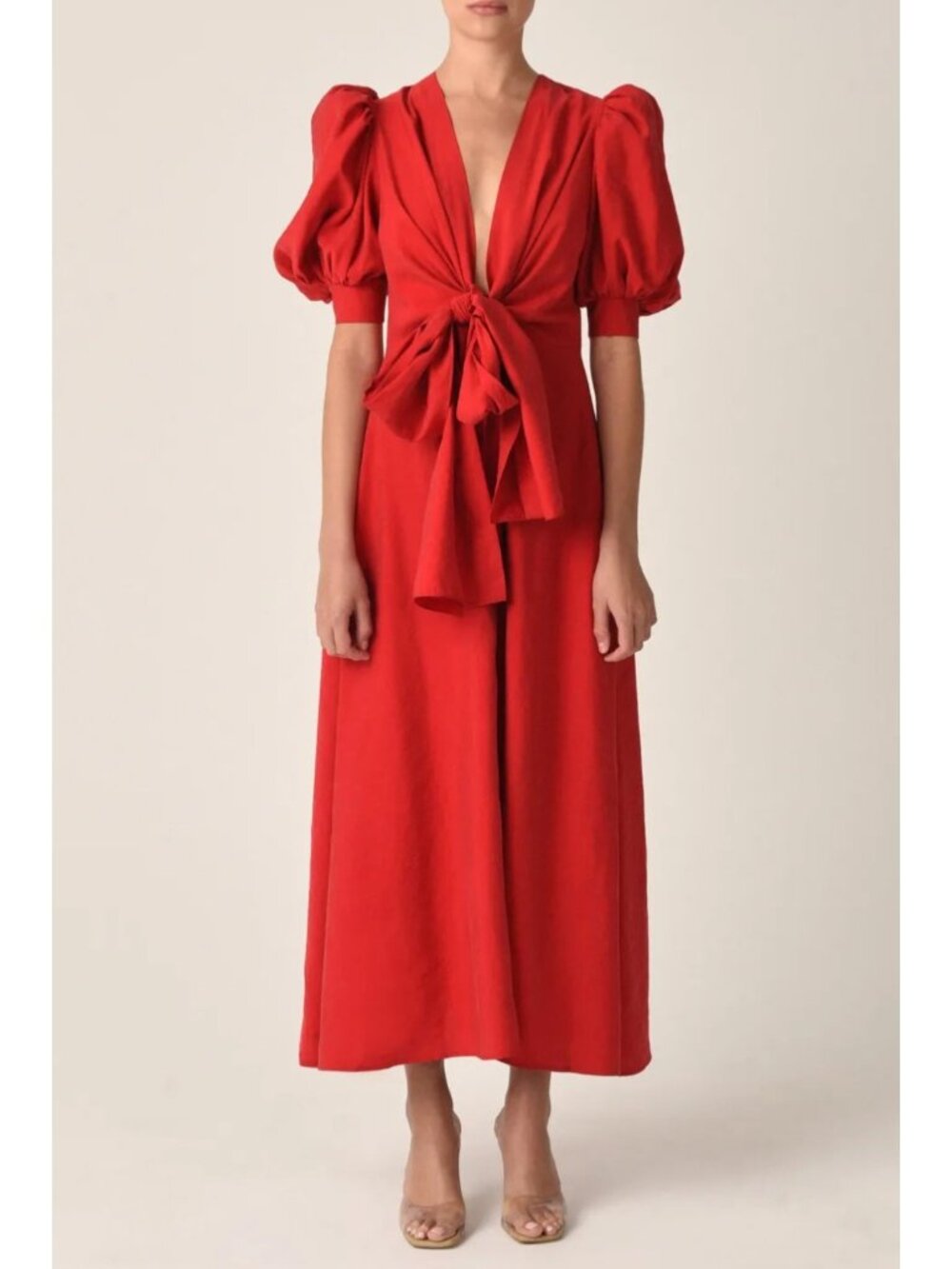 Silvia Tcherassi Lirio Bow-Front Puff Sleeve Midi Dress